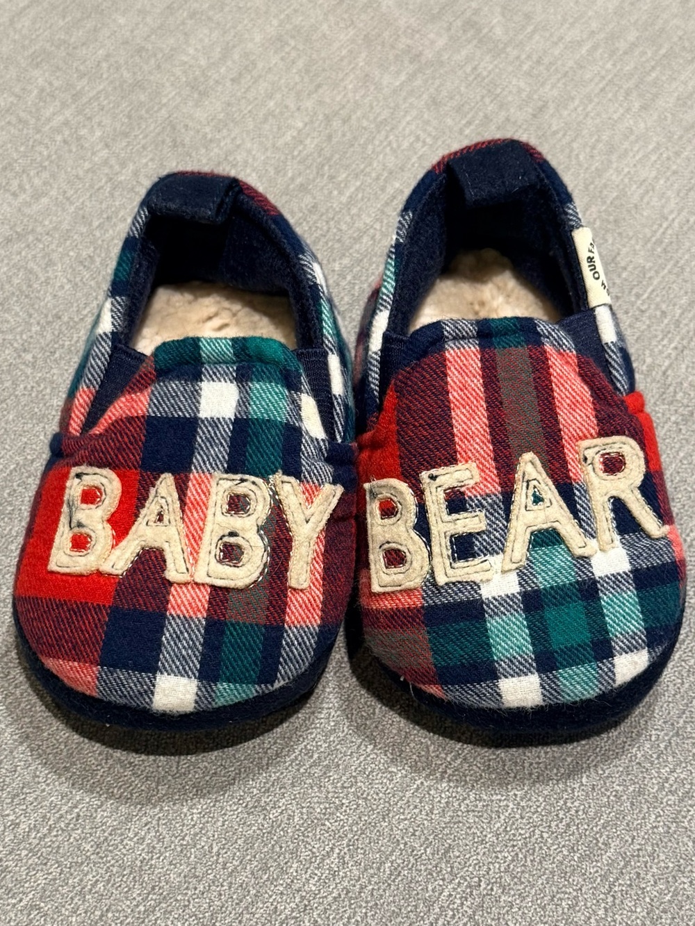 Plaid 'BABY BEAR' Slip-On Baby Walker Shoes - Navy, Red & Green